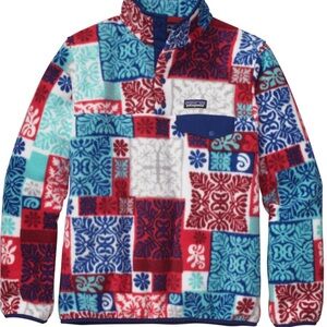Patagonia Synchilla Snap-T Makai Totally Red Patchwork Pull Over Fleece Size XS